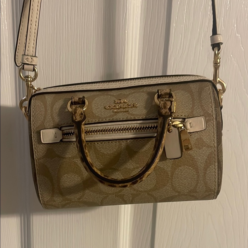 Coach Tan Crossbody Bag with Adjustable Strap and Gold Hardware